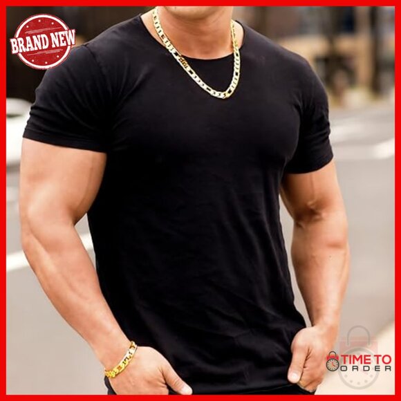 11mm Figaro Chain Bracelet 24k Gold Plated Unisex Sizes 8-10 Inch - Picture 6 of 7